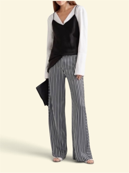Elizabeth and James Pants - ELIZABETH & JAMES Jones Striped Satin & Crepe Wide Leg Pants Size 2